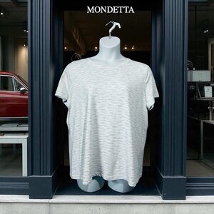 Mondetta, Plus Size Performance Tee, White With Subtle Stripes, Size XXL